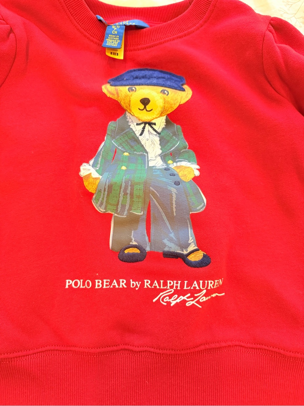 Polo by Ralph Lauren Girls' Red Polo Bear Crew Sweatshirt - Picture 6 of 7